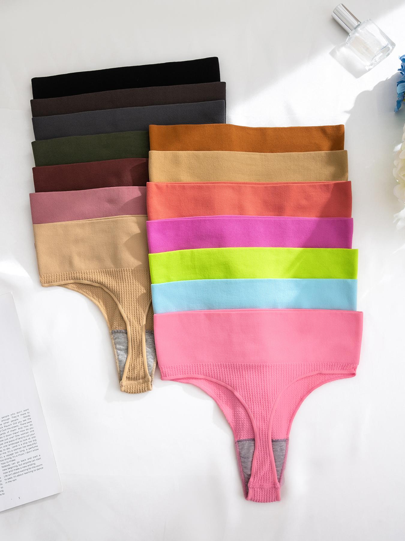 Women's Solid Color High Waist Thong, Pastel Soft Comfy Breathable Fit Seamless Nylon Panties for Daily Wear, Ladies Underwear for All Seasons