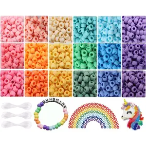 2600+pcs Pony Beads Craft Kit Set Opaque Matte Plastic Multicolor Bracelet Pony Beads for DIY Bracelet Necklace Key Chain Hair  Making Kit in 18  Colors with Elastic String