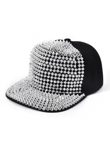 Hip-hop trendy flat-brim sequin street dance hat with hand-applied rivets for stage and nightclub performances
