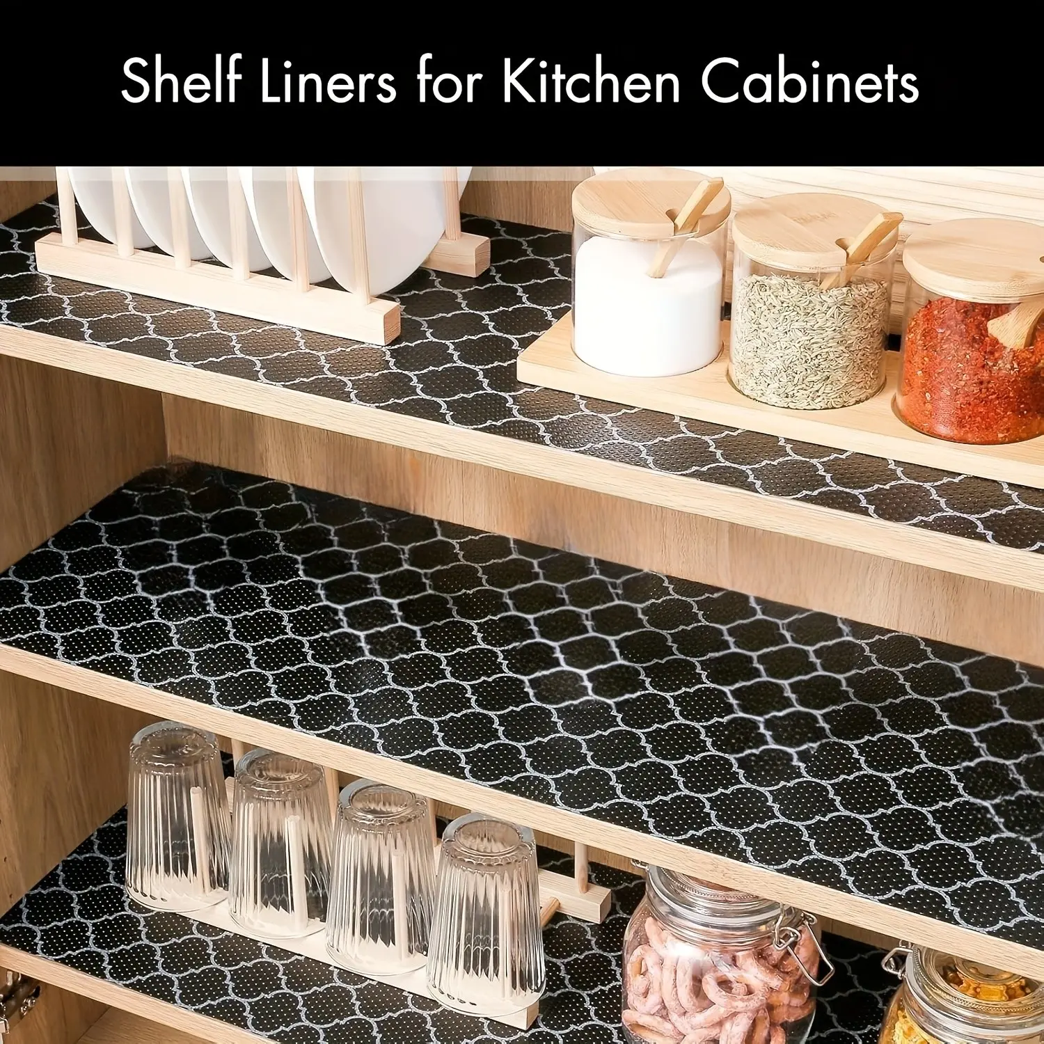 Cabinet Shelf Liner Roll, Glue-Free Waterproof Kitchen Drawer Pad, Durable Eva Material, Easy Cut Shelf Paper, Modern Pattern, Clover Design