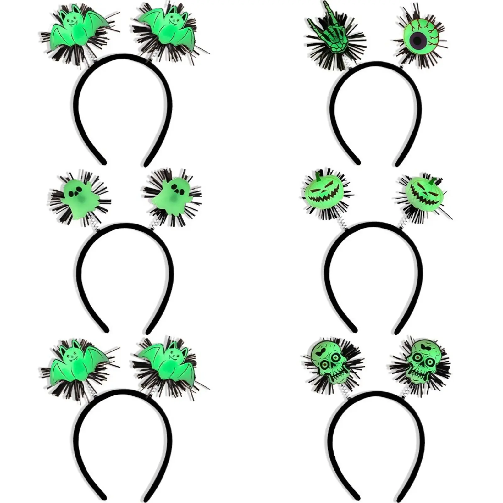 Halloween Luminous Skull Bopper Headband Trending Spooky Glow In Dark Skeleton Spring Hair Hoop, Sparkly Tinsel Decor Cosplay Photo Booth Accessory for Kids Adults Trick Or Treat Party Outfit