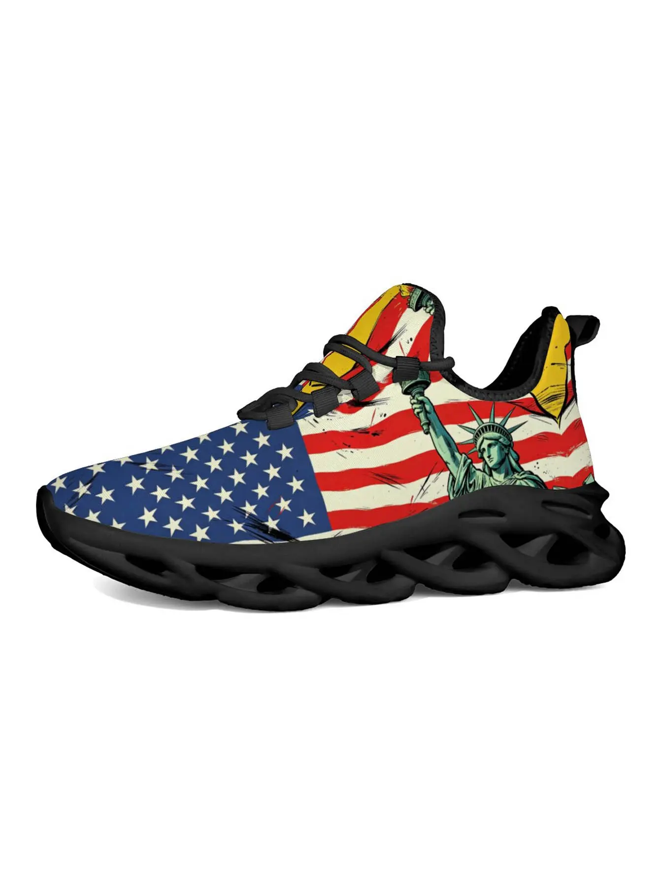 Liberty Statue Usa Flag Print Sneakers, Retro Street Graffiti Style, Lightweight Sole, Youth Fashion, Independence Day Shoes