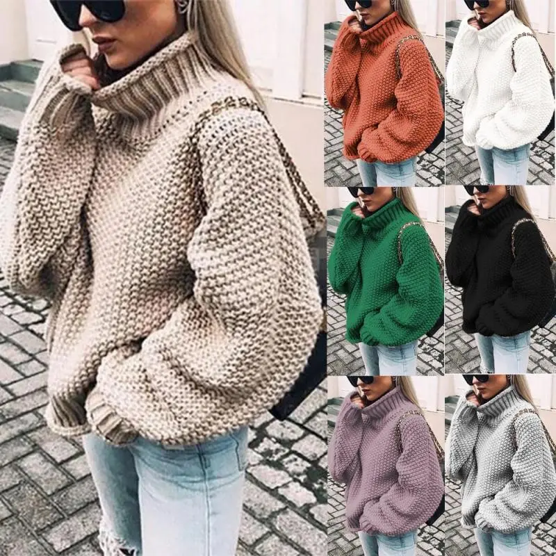2025 Autumn Winter Sweater for Women New Style Rolled Edge High Neck Batwing Sleeve Knitted Sweater