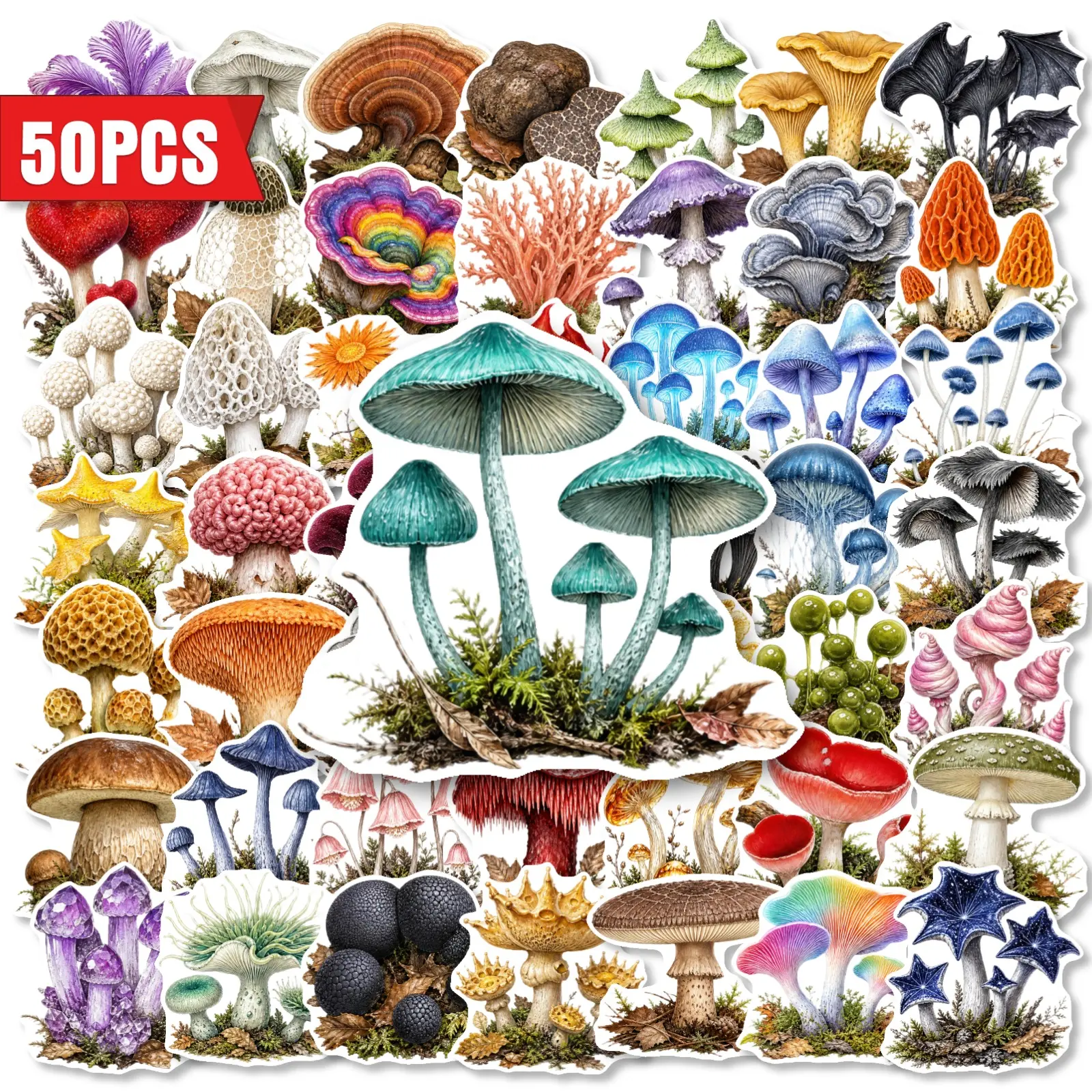50pcs Cartoon Forest Mushroom Stickers, Suitable for Office Use, Laptops, Water Bottles, Notebooks, and Journals. A High-value, Positive-energy Gift.