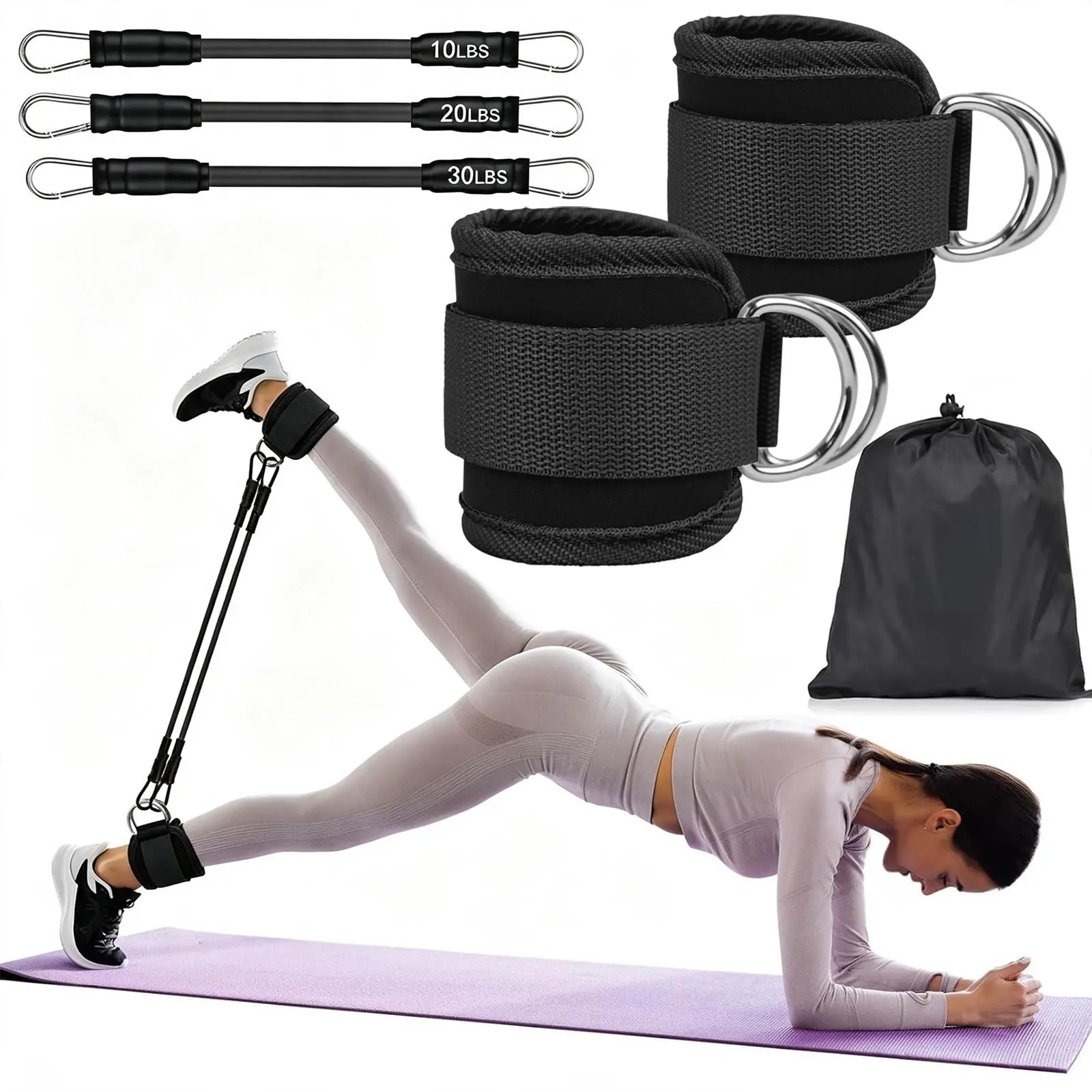Elastic Ankle Resistance Band Set, 6-Pack Adjustable Leg Glute Activation Straps, Portable Gym/Home Workout Equipment, Sports Fitness Trainer Gift For Adults