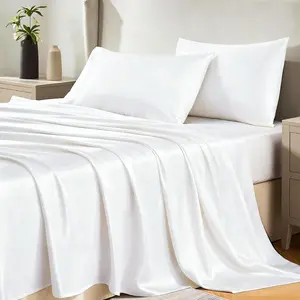 Sheets Full Size Sheets - Soft Bedding Similar to Silk, 4 Piece Sheet Set for Hair and Skin, Deep with All-Around Elastic, Home Decor for Bedroom, White