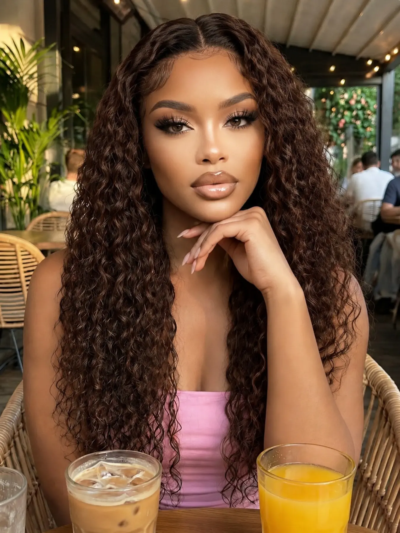26 Inch Dark Brown Kinky Curly Lace Front Wig Deep Curly Hair |Heat Resistant Synthetic Fiber, Soft & Lightweight Natural Parting Synthetic Fiber Wigs