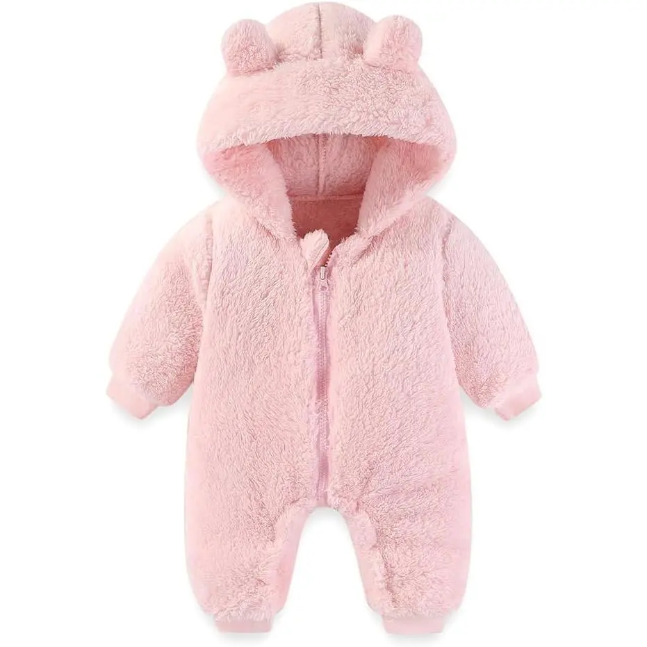 Newborn Baby Hooded Fleece Jumpsuit - Unisex Winter Snowsuit, Fleece Coat, Hooded Suit with Safe Materials for Outdoor Use