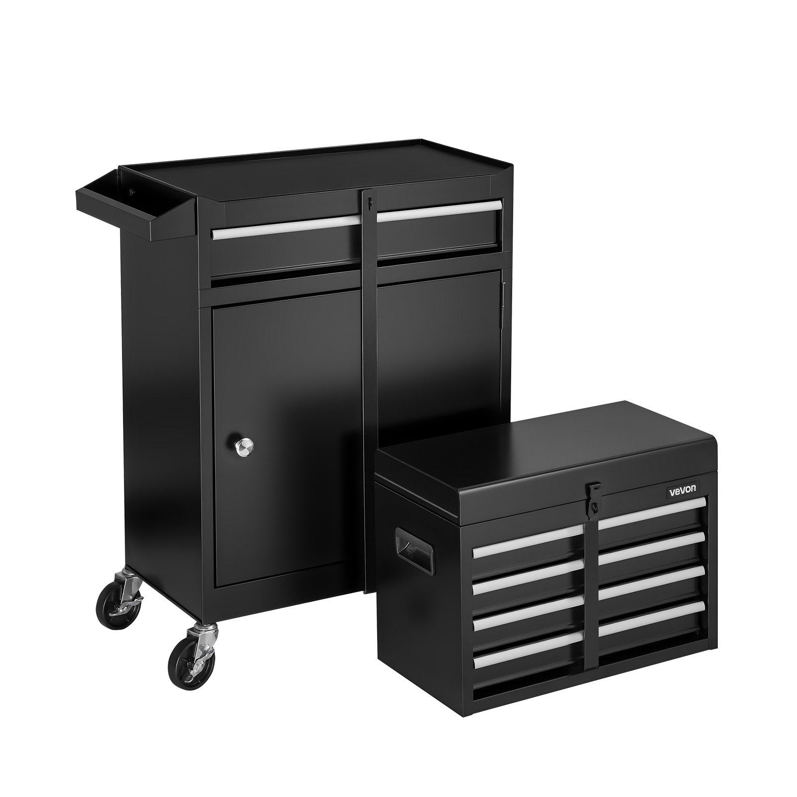 VEVOR Rolling Tool Chest, 2-in-1 Design, 5 Drawers Tool Cabinet Organizer with Detachable Top Metal Toolbox, Lock Bar, Protective Liner, and Tools Rack, Garage Storage Cabinet for Warehouse, Workshop