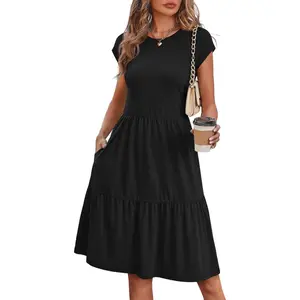 Summer Dresses for Women 2026 Cap Sleeve Casual Sundresses Floral Tiered Swing Fashion Beach Vacation Dress