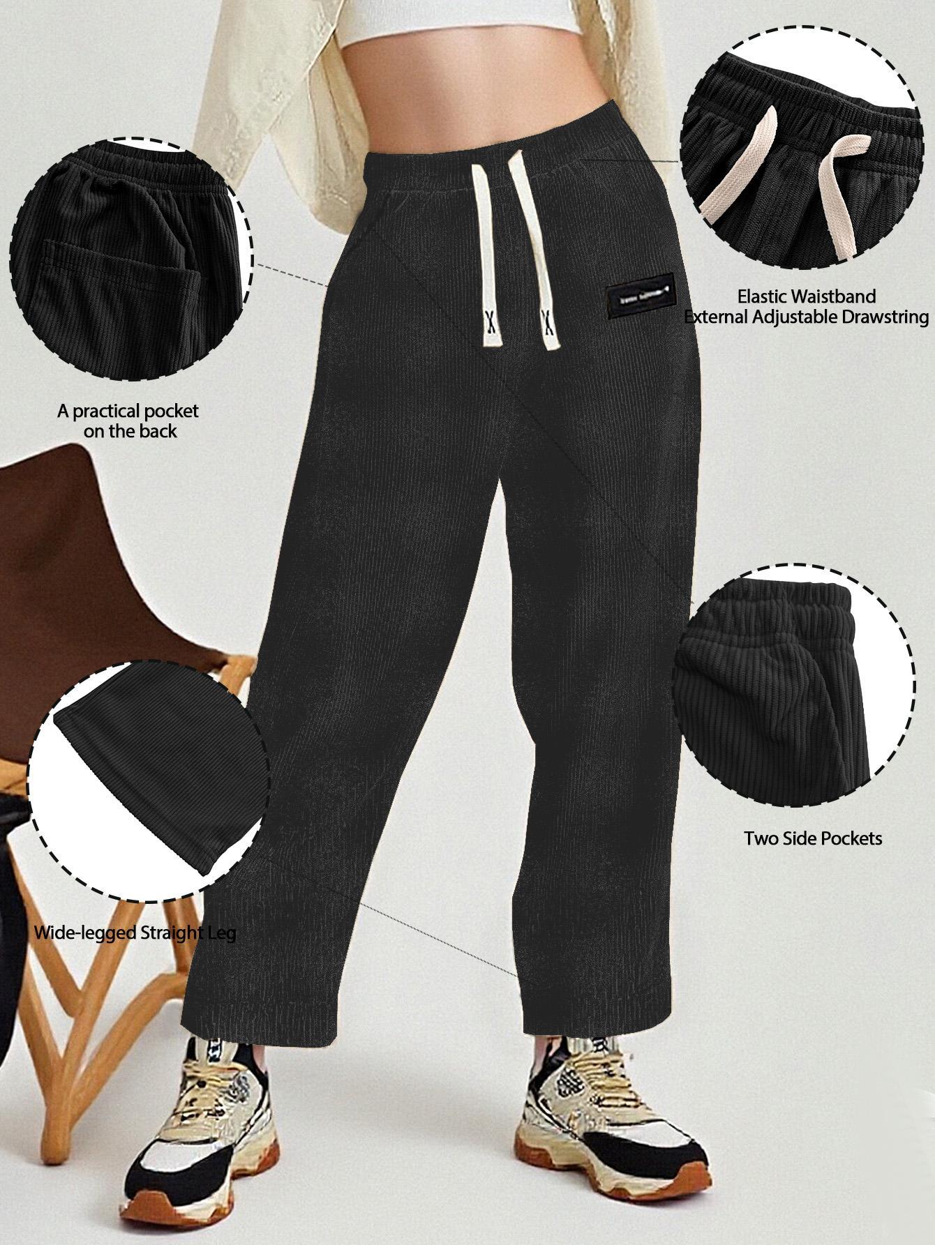 2 Pairs Women's Corduroy Pants, Women's Corduroy Wide Leg Pants 2 Pack, Women's Elastic Waist Corduroy Trousers, Women's Casual Corduroy Sweatpants 2PCS, Plus Size Corduroy Pants