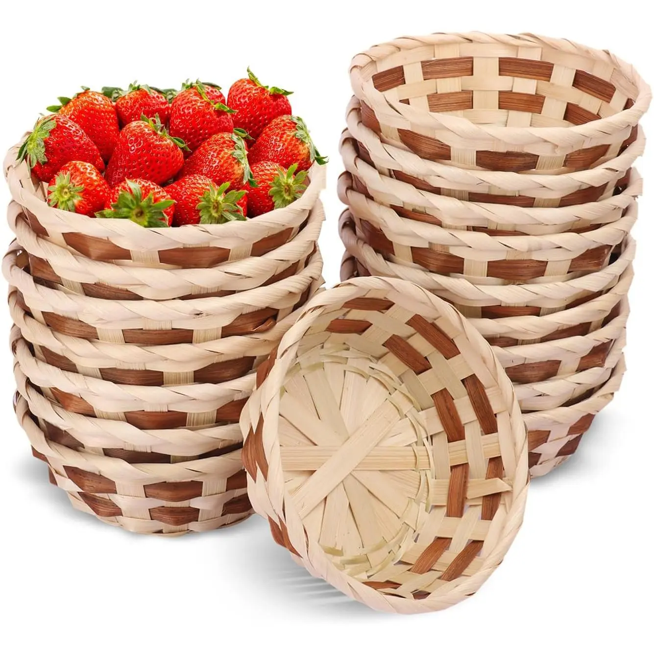 20 Pack Bamboo Bread Basket, 6.5 Inch Round Gift Baskets, Woven Fruit Baskets, Food Serving Baskets, Food Storage Basket for Kitchen Restaurant or Decor and more