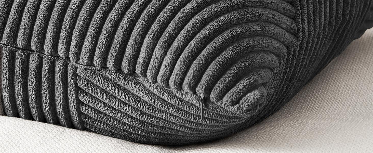 2 Decorative Darkgrey Throw Pillow Covers 22x22 Inch Soft Corduroy Pillow Covers Boho Textured Striped Patchwork Cushion for Couch Sofa Bed Cute Home