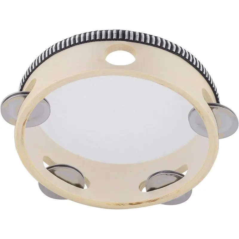 Outdoor activitiesHand Held Tambourine Drum 6 inch Bell Birch Metal Jingles Percussion Gift| Musical Educational Drum Instrument for KTV Party Kids Games (6 inch)