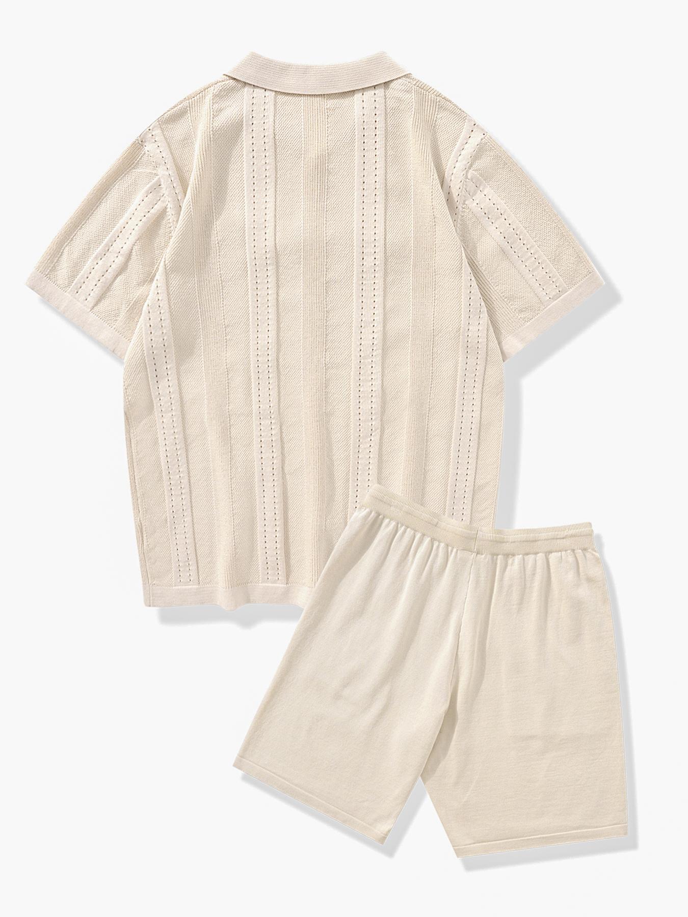 Men's Striped Print Short Sleeve Top & Shorts Two-Piece Set, Casual Fashion Cozy Breathable Top & Shorts for Summer, Men Two-Piece Outfits for Beach Vacation