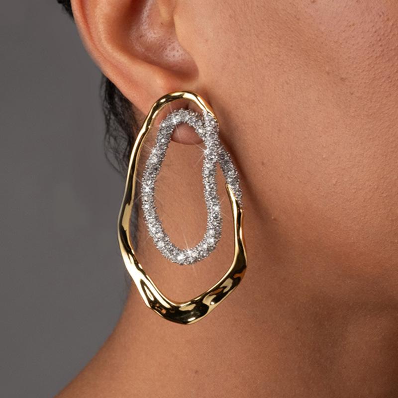 European and American vintage personalized stud earrings, full diamond earrings, two-tone contrasting designer new women's earrings