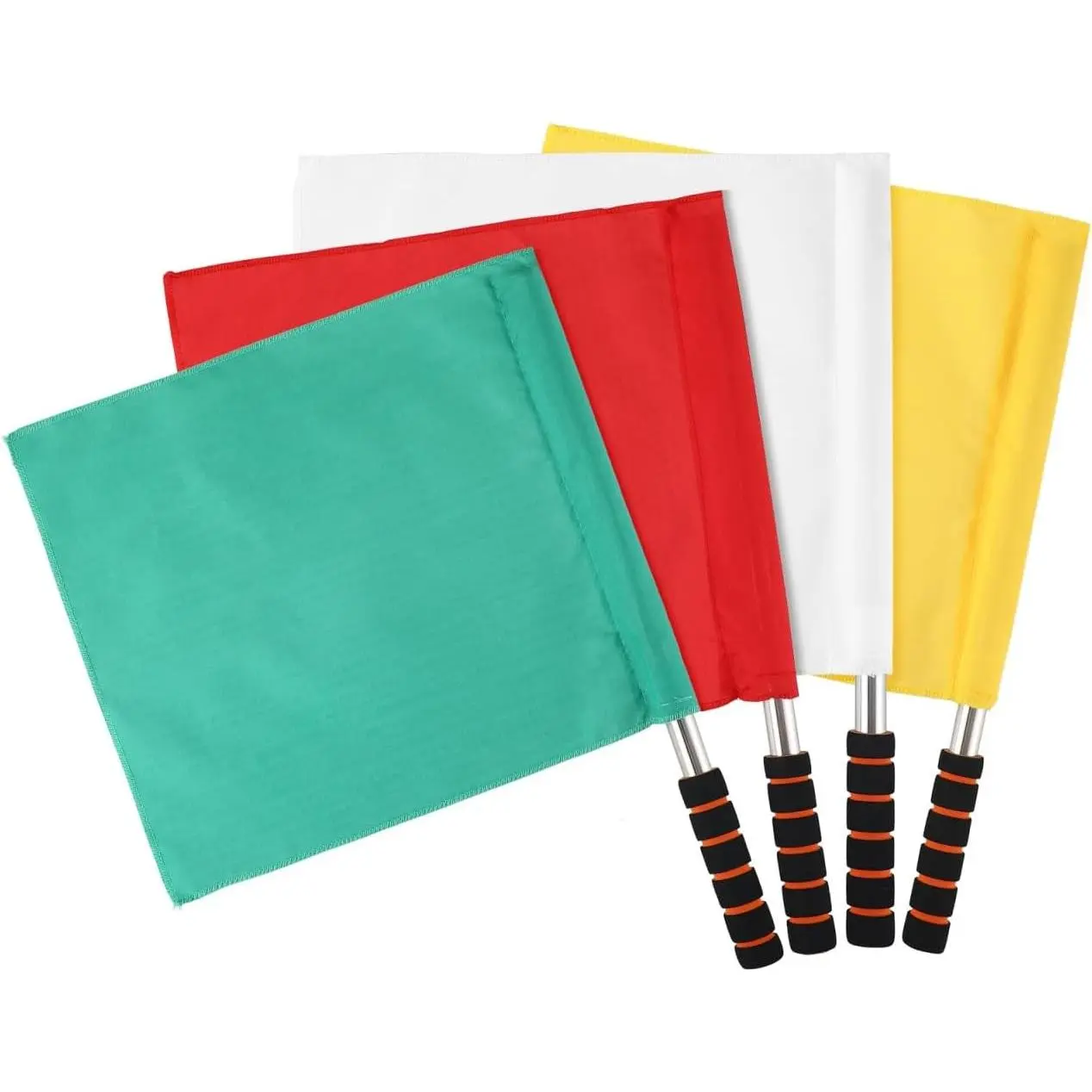 4 Pack Soccer Referee Flag Set Hand Signal Waving Flags with Stainless Steel Pole Sponge Grip for Football Volleyball Track and Field Officials