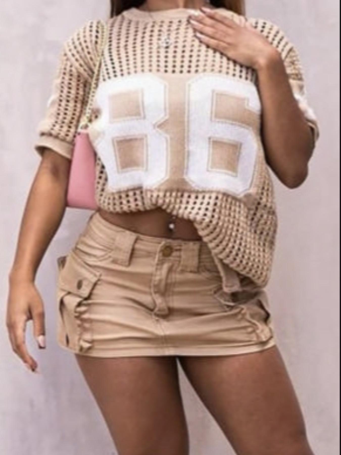 Plus Size Women's Digital Print Hollow Out Sweater, Casual Fashion Sporty Round Neck Knit Top, Summer Wear, Daily Clothing