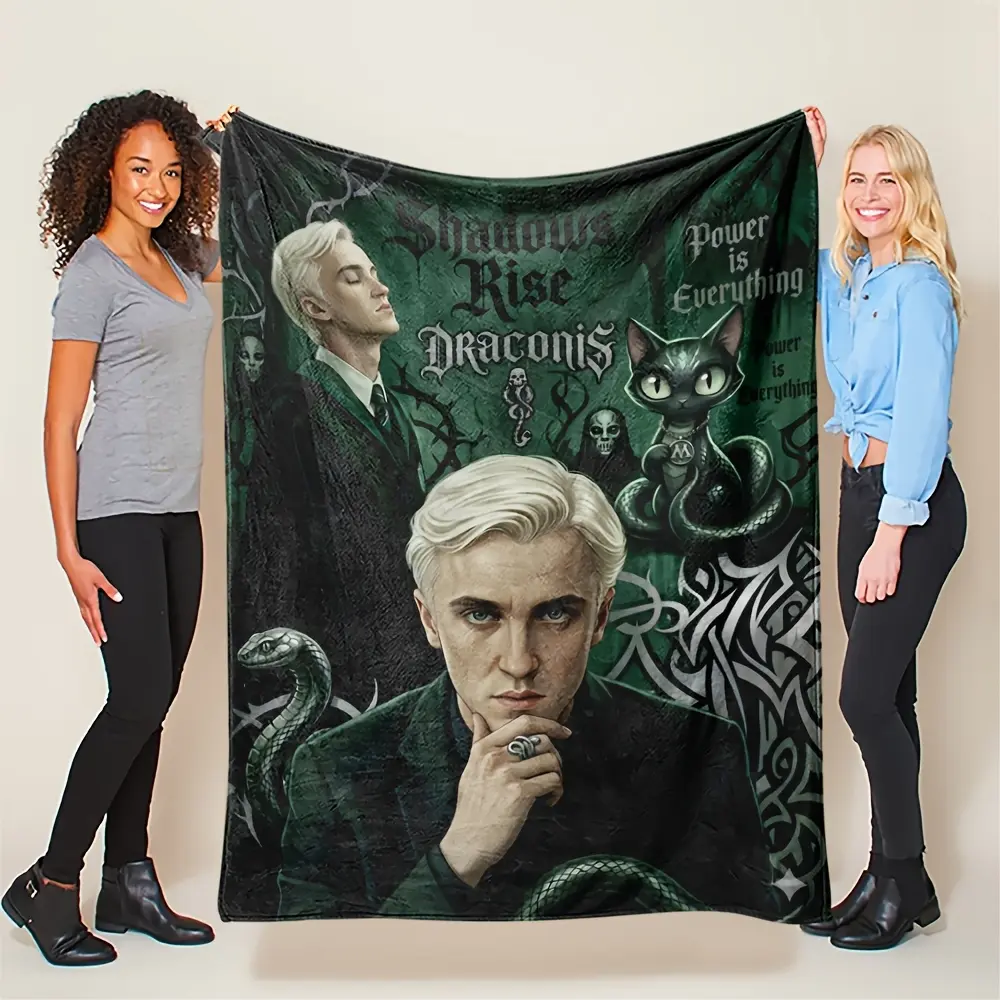 1pc Draco Malfoy Portrait Flannel Throw Blanket Green Background Hogwarts Soft Fleece Blanket Sofa Bed Cover Harry Potter Fan Gift