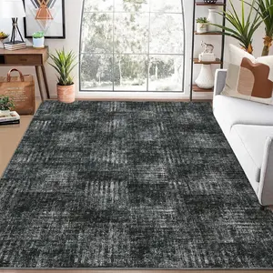 Garvee - Large 9 x 12 inch machine washable rug for living room, checkered, stain resistant, non-slip, modern and abstract aesthetic for home decor, gray