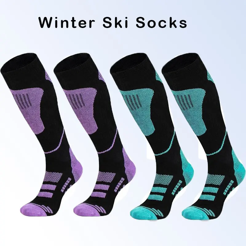Thermal Compression Ski Socks, Thick Terry Cushioned, Knee High, Winter Snowboard Socks, Arch & Ankle Support, Moisture Wicking, Breathable