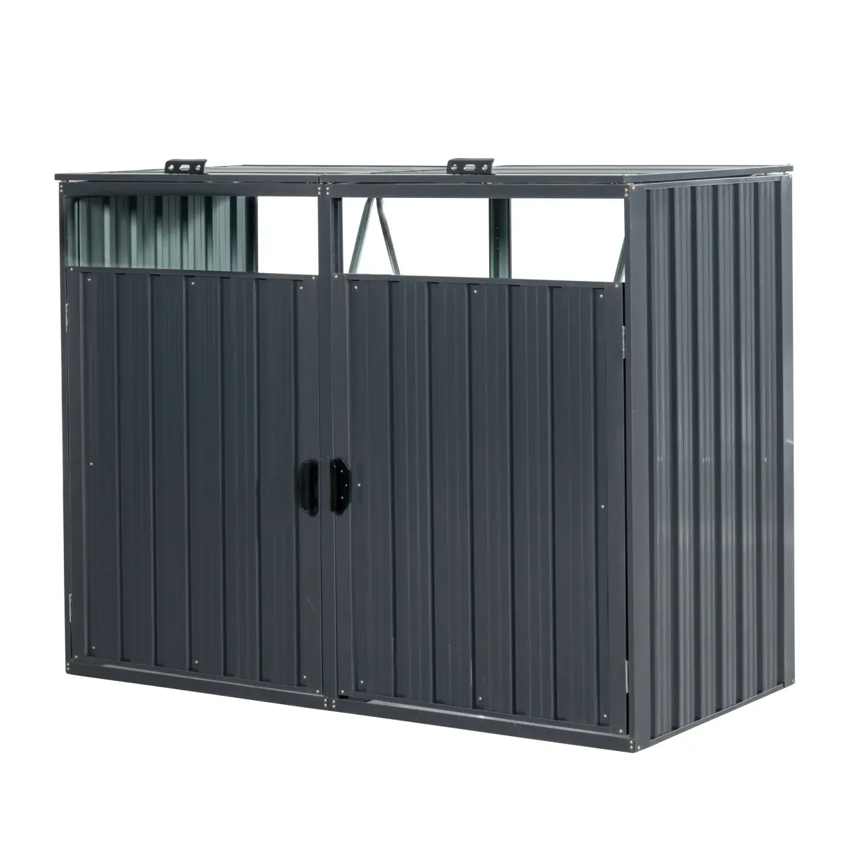 Garbage Bin Shed Stores 2 Trash Cans Metal Outdoor Bin Shed for Garbage Storage,Stainless Galvanized Steel, Bin Shed for Garden Yard Lawn