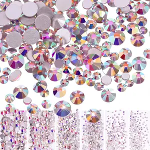 3456 Pcs Crystals Diamond Rhinestones AB Clear Flat Back Round Gems Flatback Glass Mixed Size Crystals Gems for Crafts Clothes Shoes Makeup Bags Decor, 6 Sizes(Iridescent)