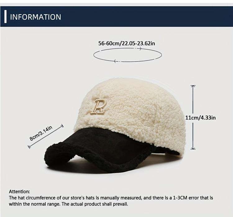 Letter R Teddy Plush Warm Baseball Cap Fashionable Versatile Duckbill Hat