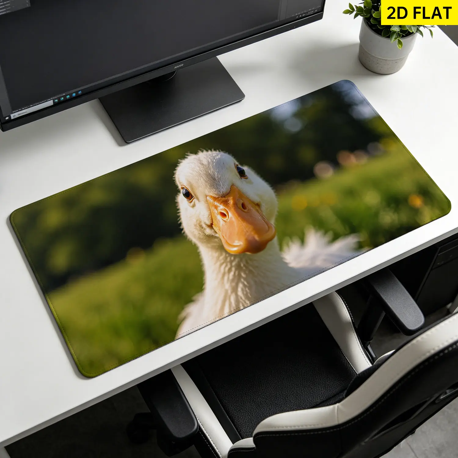 Extra Large Cute White Duck Mouse Pad, Non Slip Rubber Pad, Desktop Decoration Drotection Pad, Washable, Lock Edge Multi Size, Premium Multipurpose Mousepad For Home, Office, Gift for Family and Friends