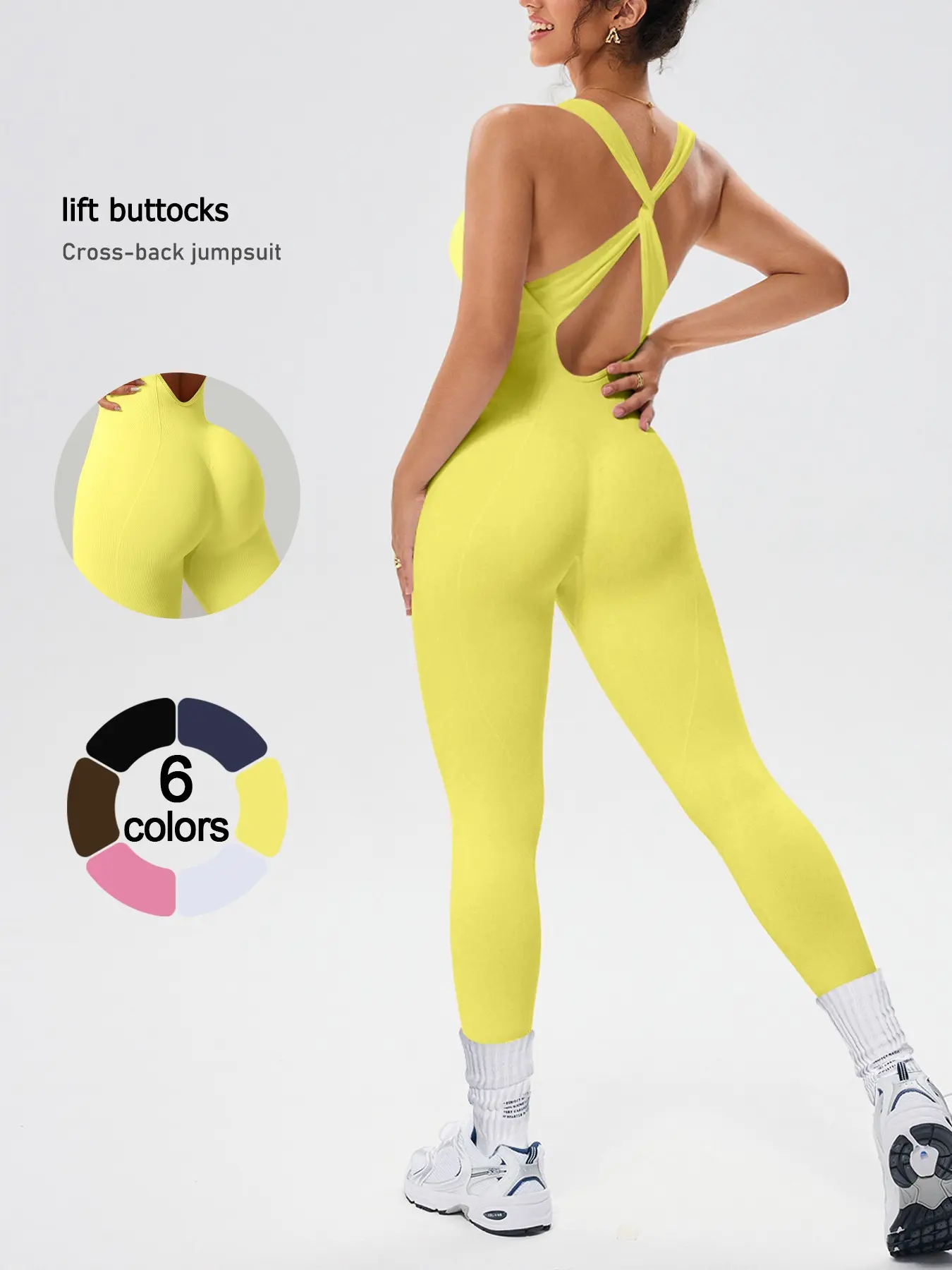 Women's Sporty Activewear Athletic Jumpsuit Cross-Strap Back Support, Seamless Ribbed High Elasticity, Wear-Resistant, Removable Padding, Show off Curves
