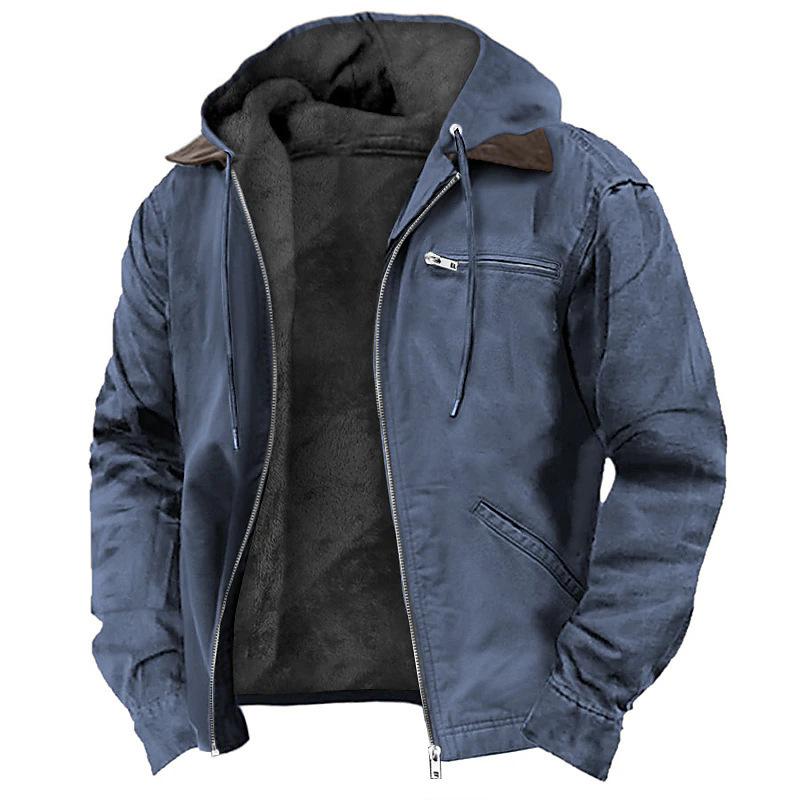 Solid Color Hooded Cotton Jacket Casual Men's Fleece Zipper Pocket Jacket Coat bow clothes