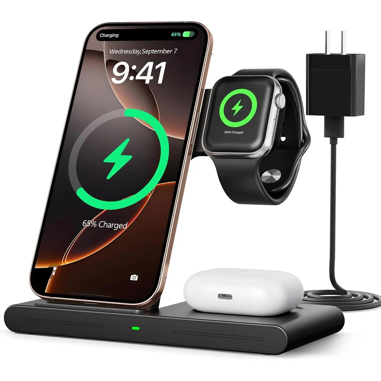 2026 Travel Portable Wireless Fast Charger for Apple & Android Charging Station,3 in 1 Charging for iPhone17 16 15 14 13 12,Apple Watch Series & Air pods 4 3 2 Pro,Samsung Galaxy