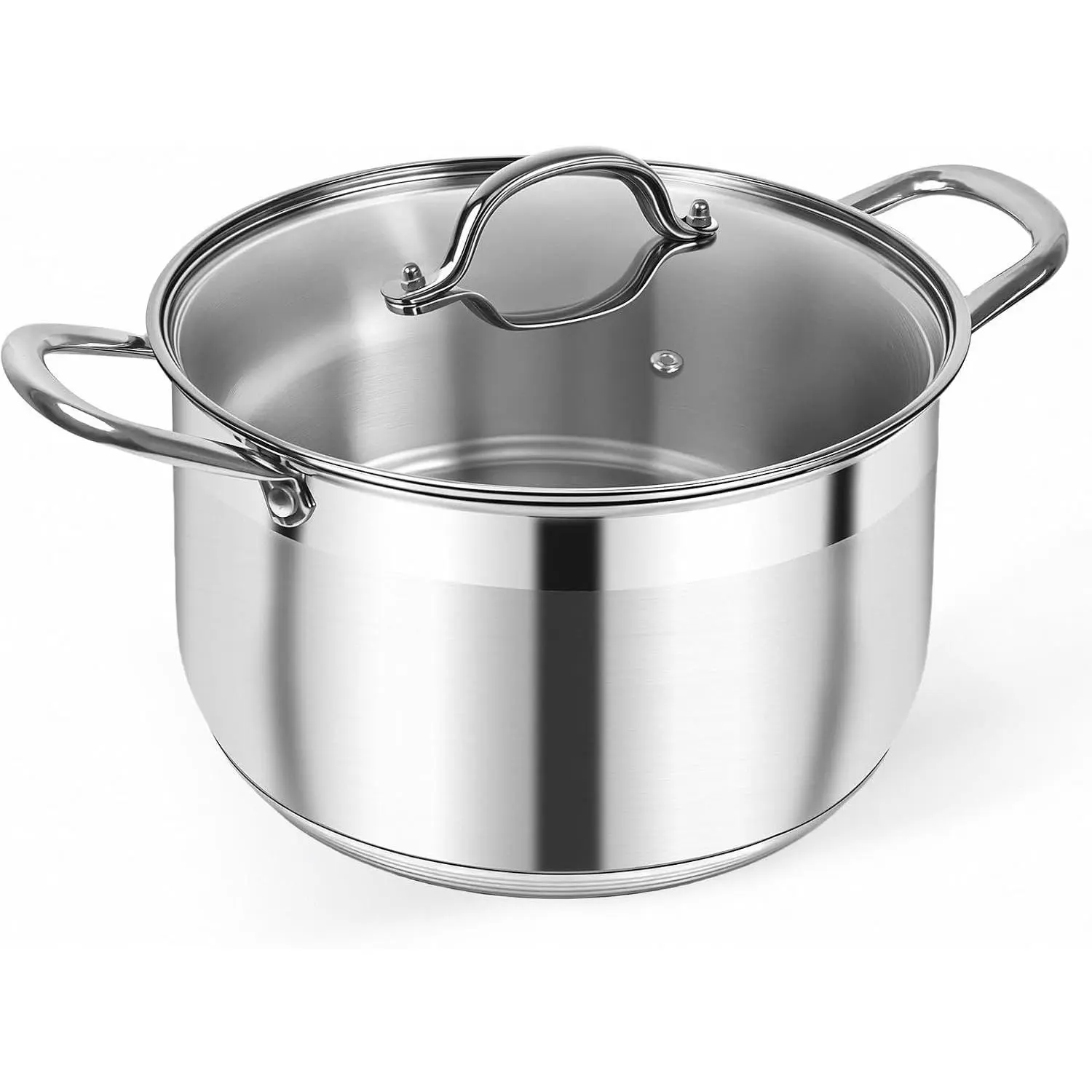 8 Quart Stainless Steel Induction Stock Pot with Visible Lid - Heavy Duty Even Heat Thick Nonstick Base, Deep Cookware for Soup Pasta Spaghetti, Ideal for Canning Boiling & Simmering