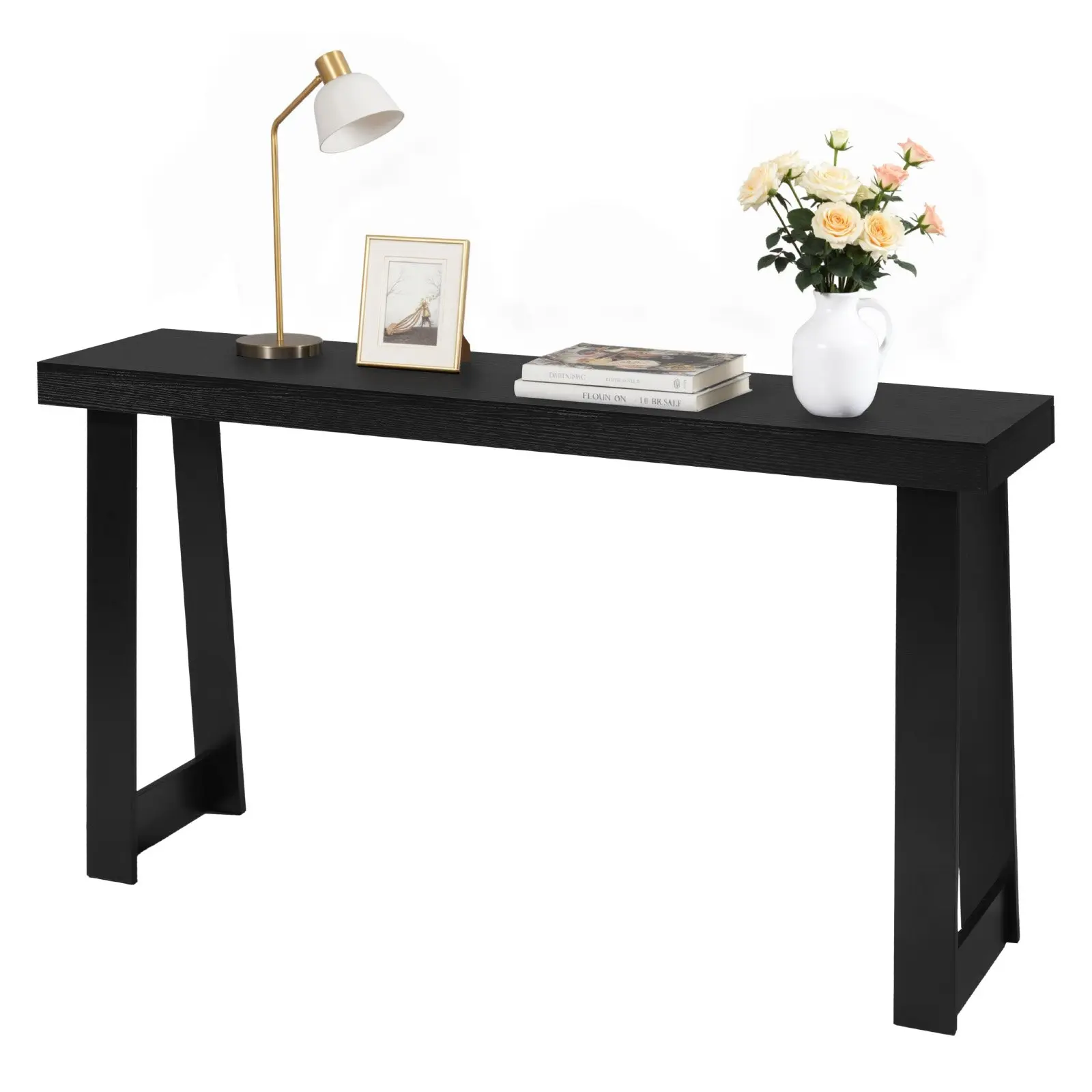 VEVOR 55.1x12x31.9 in/140x30.5x81 cm Rectangle Wooden Console Table, Modern Narrow Long Study Desk, 110 lbs Capacity Side Table, Black Entrance Accent Stand, 20.72 lbs Lightweight, Assembly Required for Bedroom, Side Tables