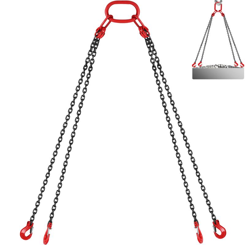 10 Feet Chain Hoist 5/ 16inch x 10 Feet Engine Lifting Chain G80 Alloy Steel Engine Chain Hoist 3 Tons, with 4-Legged Hook and Adjuster, for Mining, Machinery, Ports, Construction