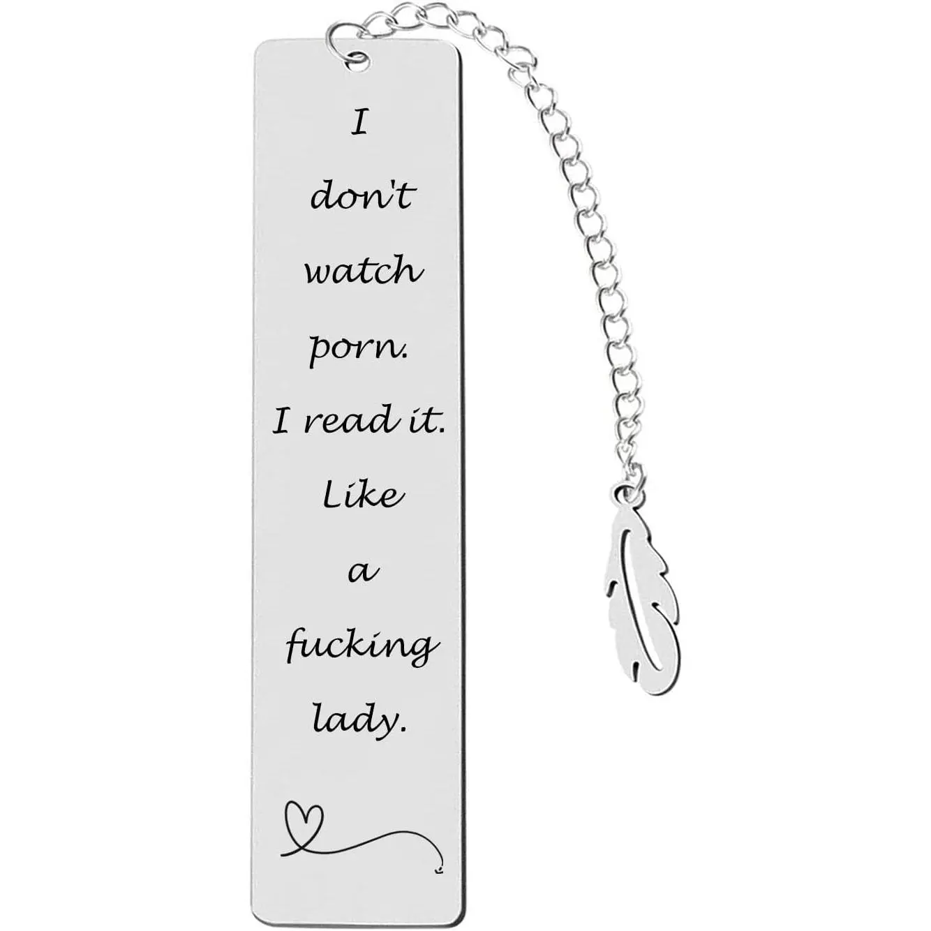 Metal Bookmark , 'I Don't Watch Porn. I Read it Like a Fking Lady' Stainless Steel Leaf Pendant Book Mark with Box for Women, Men, , Teacher, Classmate, Book Lovers