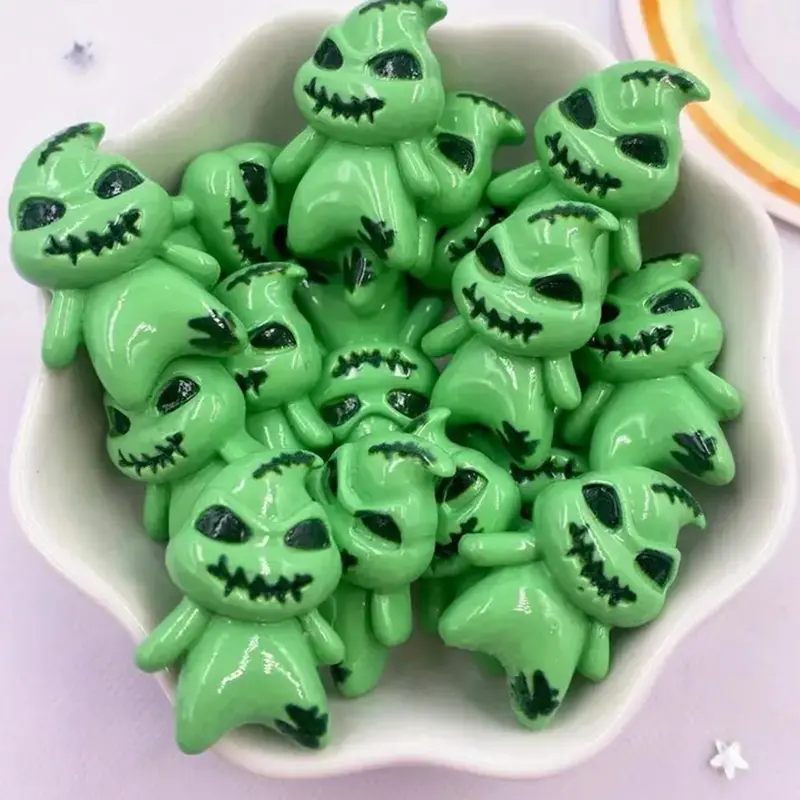 25pcs/50pcs Resin Green Ghost Accessories, Flat Bottom Cabochon Stone Statues, Applique Decoration, Craft Embellishments, Handicraft Materials, DIY Crafts, DIY Christmas, Halloween Theme, Scrapbooking Jewelry Making Accessories, Fun Small Ornaments