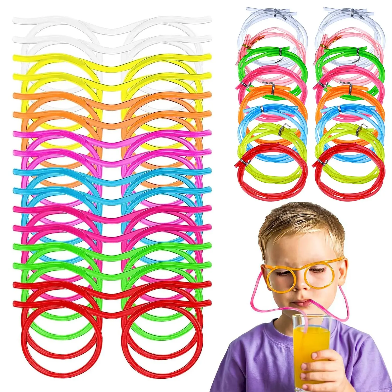 16 PCS Silly Straws Glasses, Plastic Straw Glasses, Novelty Crazy Loop Straws Eyeglasses for Kids Children's Day Party Decorations-Eye Glasses Plastic Drinking Straws for Birthday Parties Supplies, DIY Fun Activities, Game Ideas