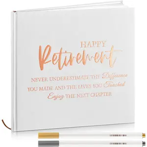 2026 Retirement Guest Book with 2 Markers 8.7'' Square Hardcover Blank Photo Signing Memory Book, Happy Retirement Gift Party Supplies for Women Men Teacher Grad Decor (White Classic)