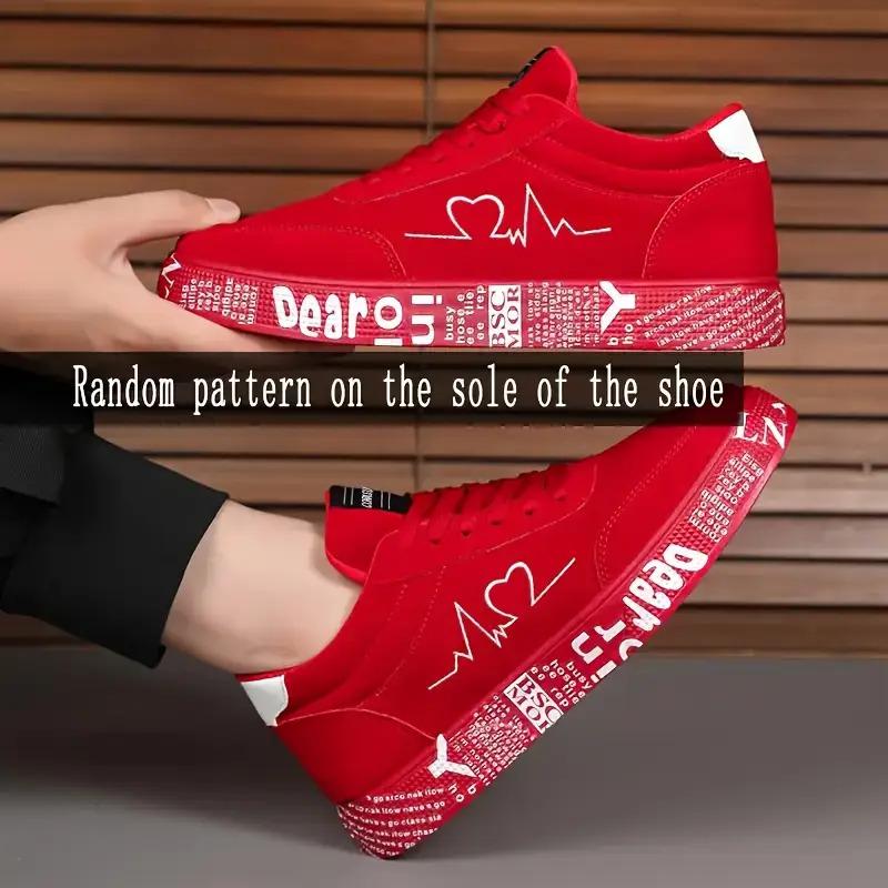Men's fashionable skateboard shoes, versatile and trendy casual sports shoes for all seasons, red heart embroidery thread, suitable for giving him a birthday gift