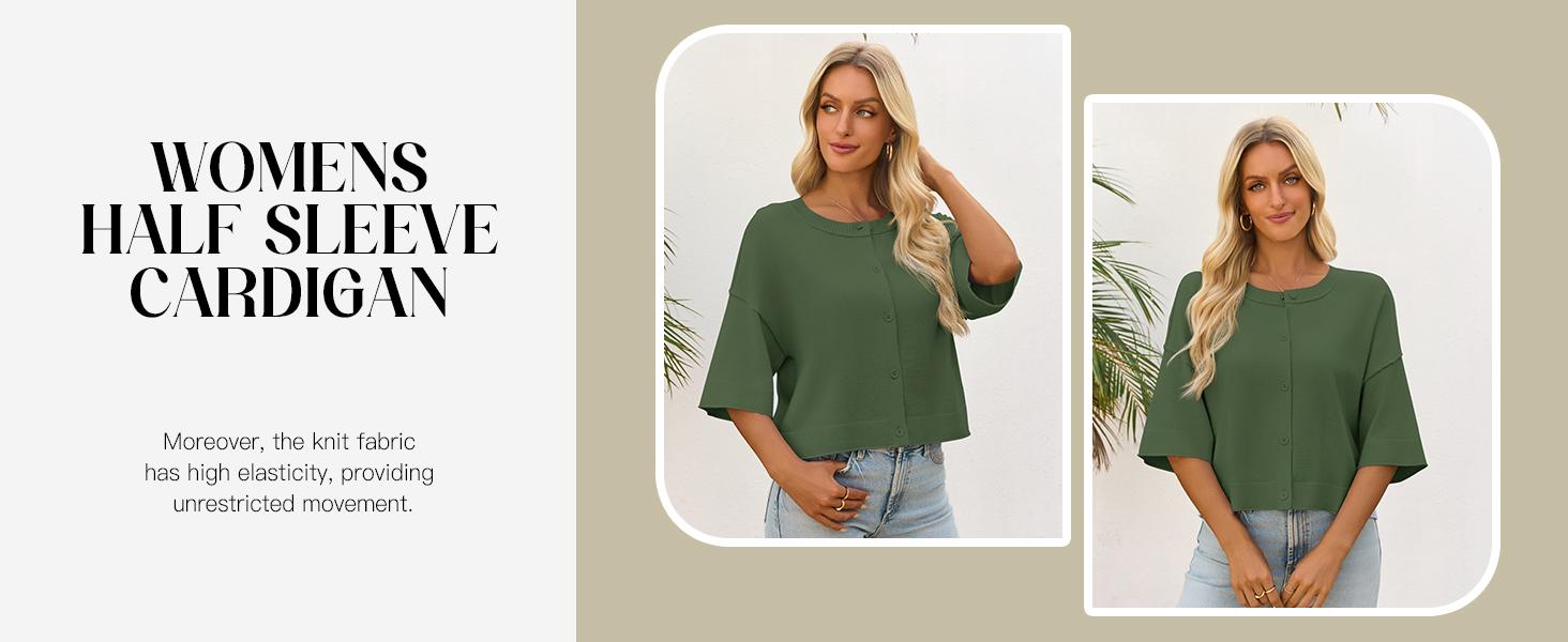 FMEYOA Womens Half Sleeve Cardigan Sweaters Cropped Button Down Tops Oversized Lightweight Ribbed Knit Summer Outfits
