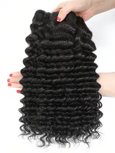 Raw Brazilian Human Hair Bundles, Deep Wave Virgin Hair Extensions, Double Weft Weaving, 14-32'' Water Curly Wave, 1 Pcs