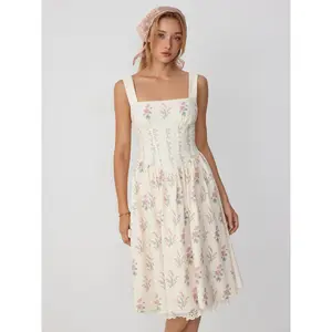 Cider Square Neck Floral Corset Midi Dress
