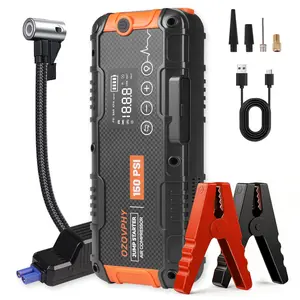 4-in-1 Jump Starter with Air Compressor, 6000A Peak Battery Jumper Starter (Up to 10L Gas/8.0L Diesel)  150PSI Auto-Shutoff Tire Inflator, 12V Car Jump Box with Smart Jumper Cables Portable Power Bank,LED Light