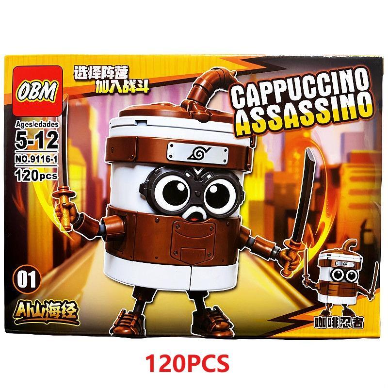 Moc Cappuccino Assassino Tung Tung Tung Sahur‌ Figure Assembled Toy Italian Brainrot  Kids Building Blocks Blind Box Toys Gifts