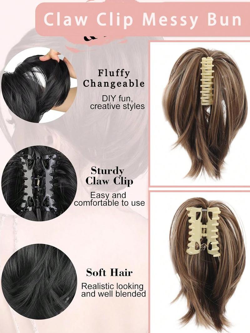 10 Inch Messy Bun Hair Piece,Straight Fake Chignon,Claw Clip In Short Ponytail Extension,Heat Resistant Synthetic Ponytail Extensions For Women,Party Daily Use