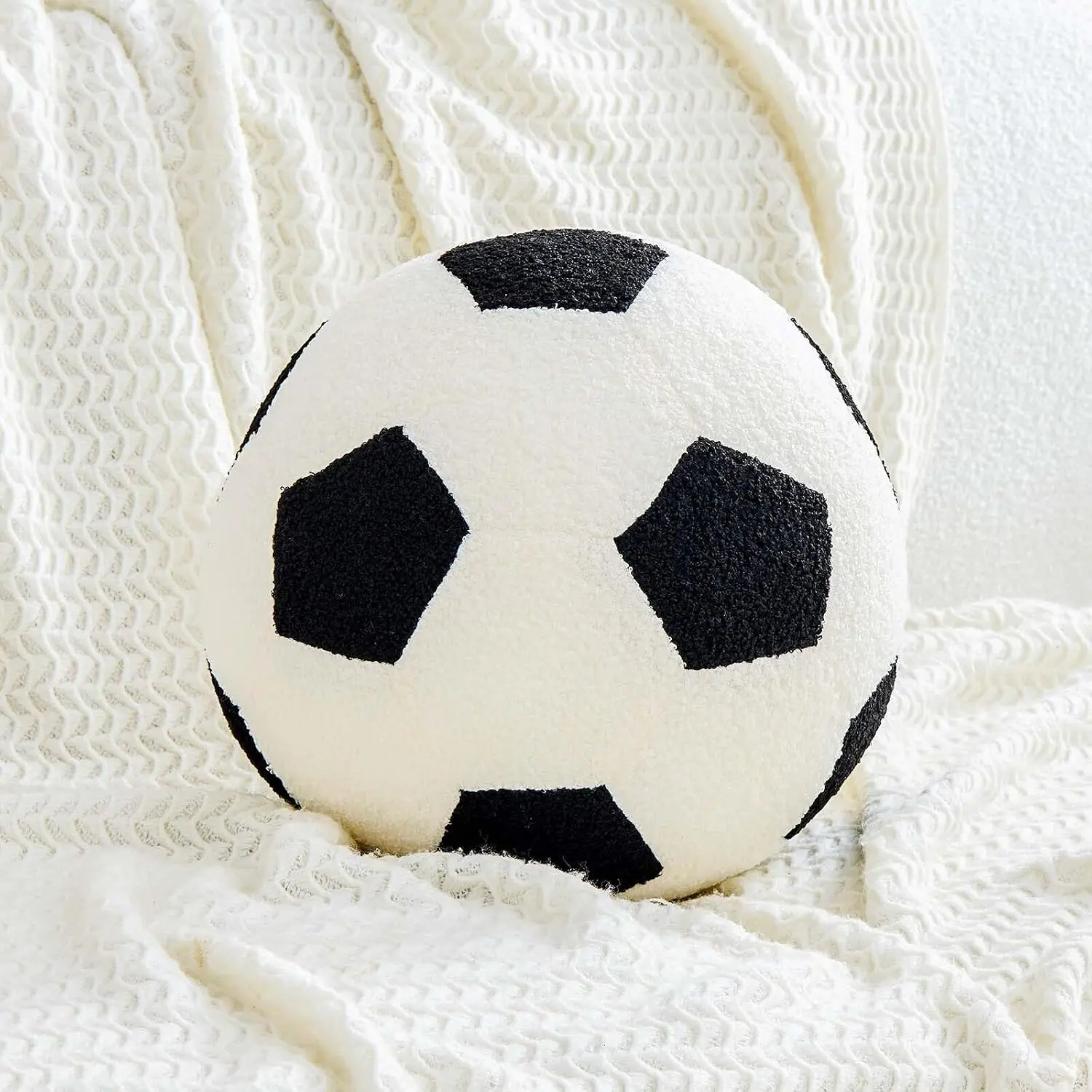 Soccer Pillow Football Throw Pillow Round Aesthetic  Decor Soccer Decorative Pillow Soft Soccer  Ball Plush Pillows for Bedroom Sofa Chair Couch(Black,8 Inch)