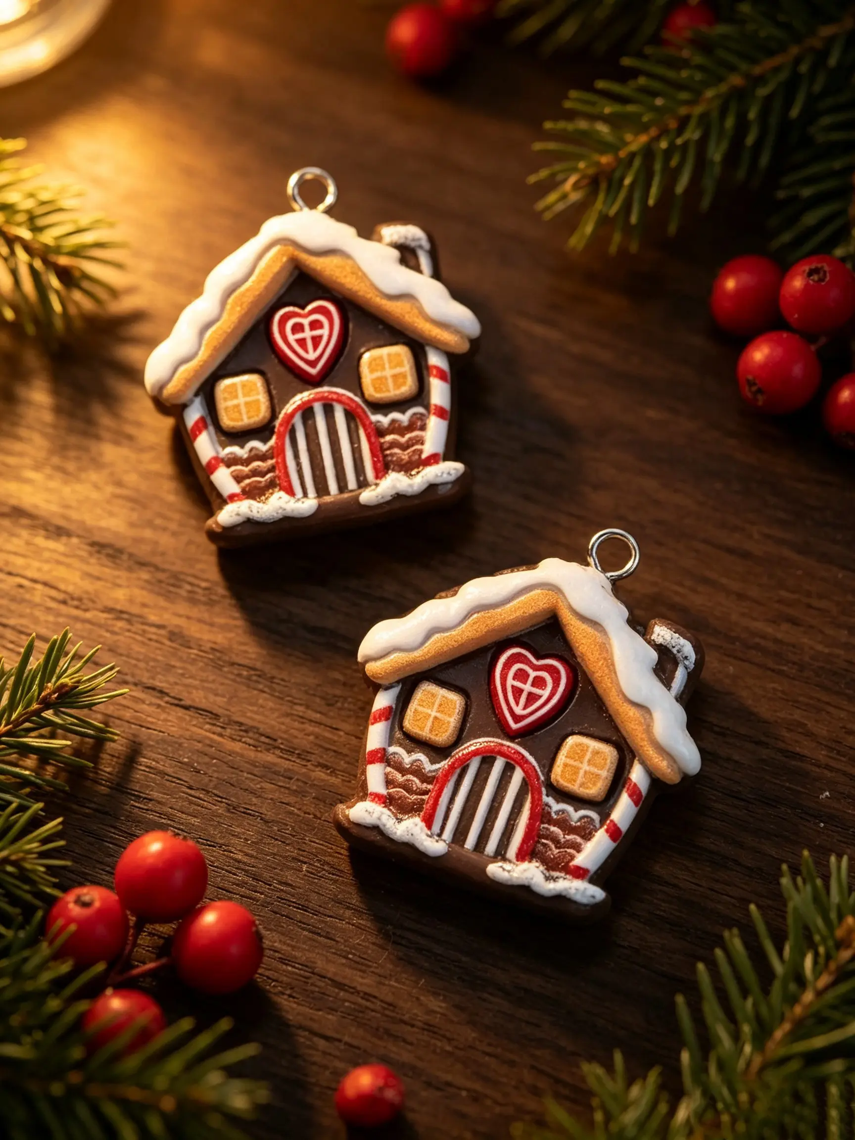10pcs Christmas Gingerbread House Ornaments, Resin Charms, Cute Mini Snow House Pendant, Xmas Tree Decor, DIY Jewelry Accessories