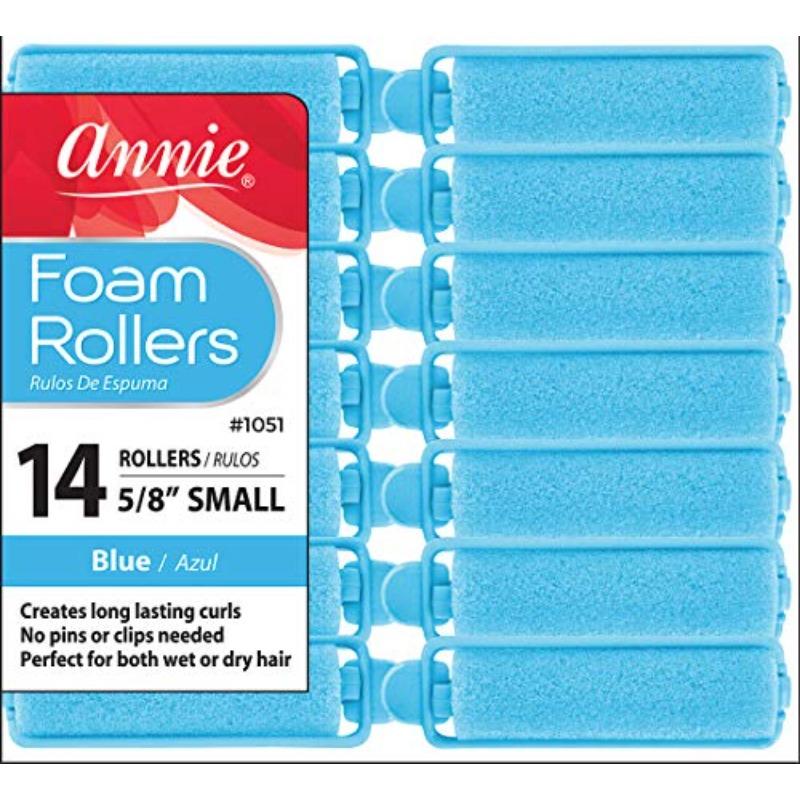 Annie Salon Style Small Foam Hair Rollers 5 8" Blue 14 Piece Set Soft Heatless Hair Curling Tools