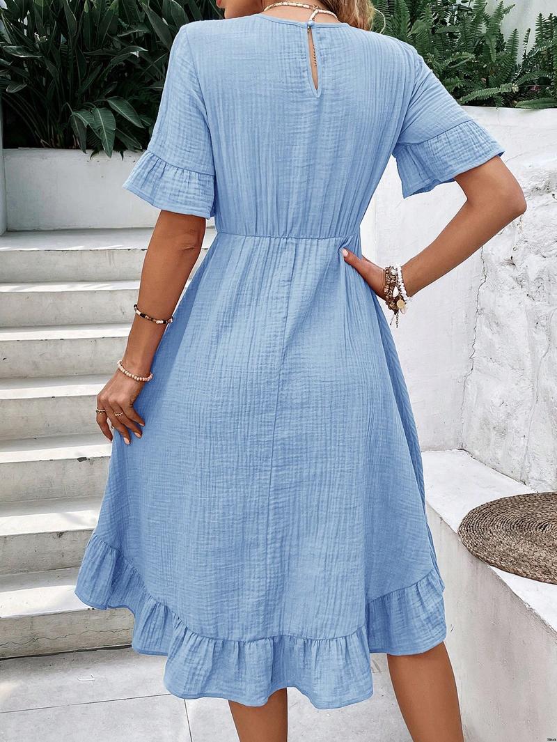 For Dresses Pastel Trim With Casual Minimalist EMERY ROSE Summer Dress Textured Fabric And Ruffle Women